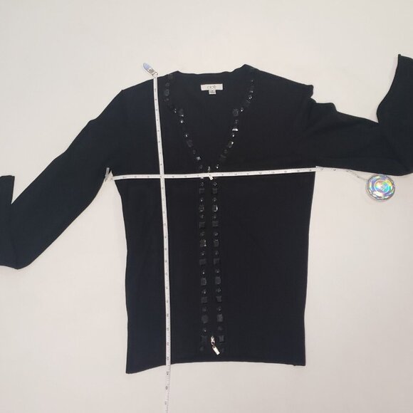 CACHE Women Size Medium Silk Beaded Cardigan Sweater Citycore Holiday Party Y2K - Picture 5 of 16